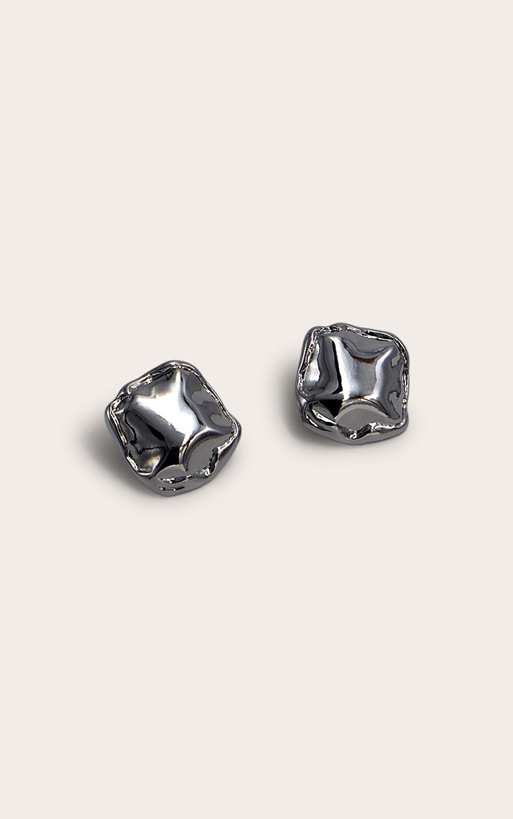 Silver Hammered Square Earrings image 3