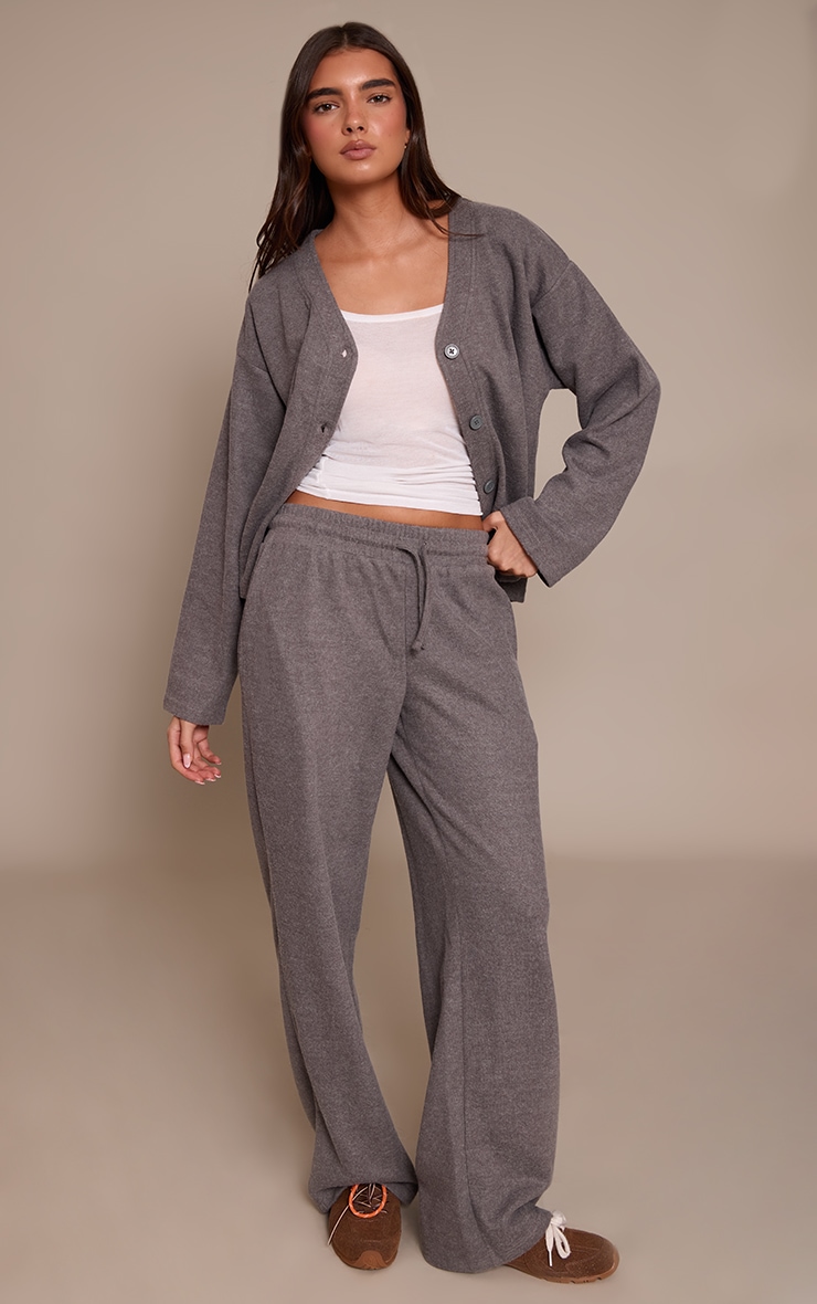 Charcoal Grey Brushed Soft Touch Wide Leg Pant image 1