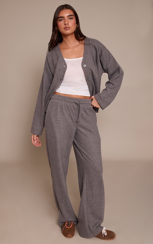 Charcoal Grey Brushed Soft Touch Wide Leg Pant