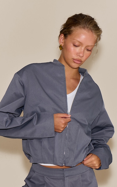 Charcoal Pleated Bomber Jacket