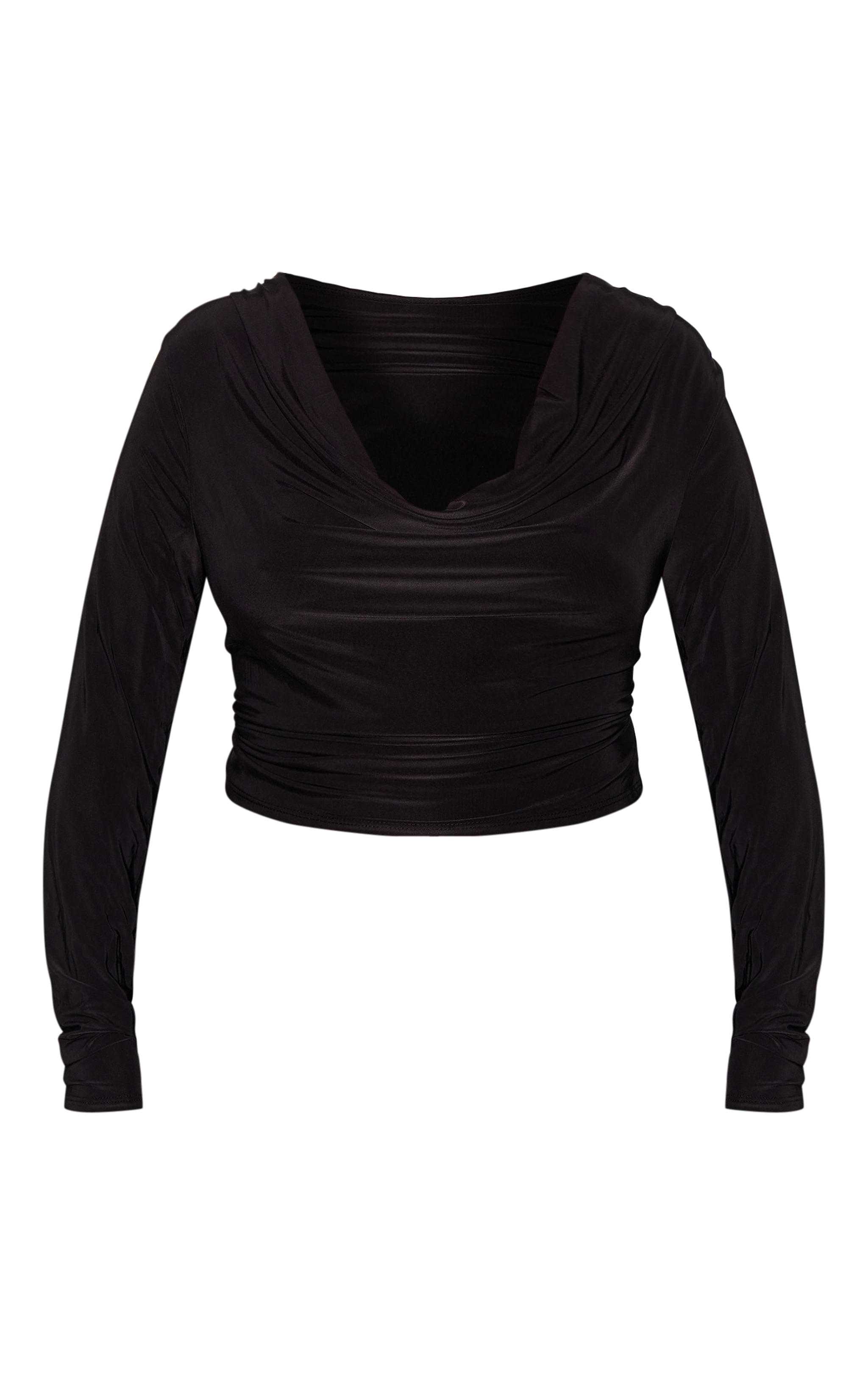 ★2023FW新作★SIO★COWL NECK WARMER LONG SLEEVE Plus Black Cowl Neck Long Sleeve Slinky Top | Plus Size