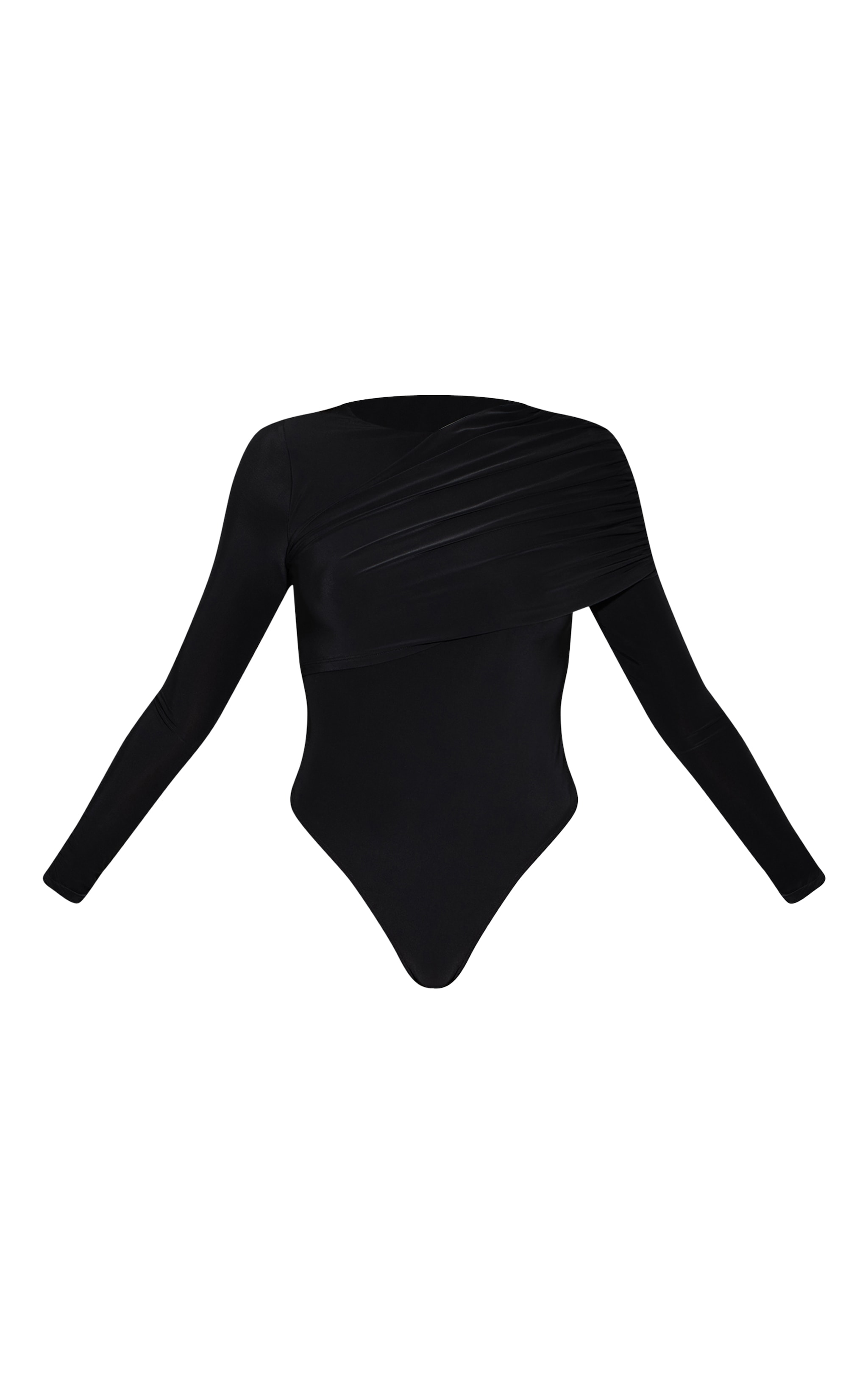 Black Double Layer Slinky Cape Detail Long Sleeve Bodysuit image 5