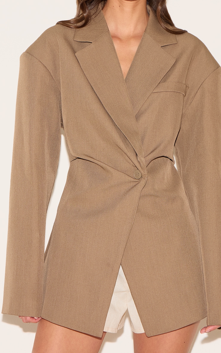 Taupe Tailored Cinched Waist Blazer image 4