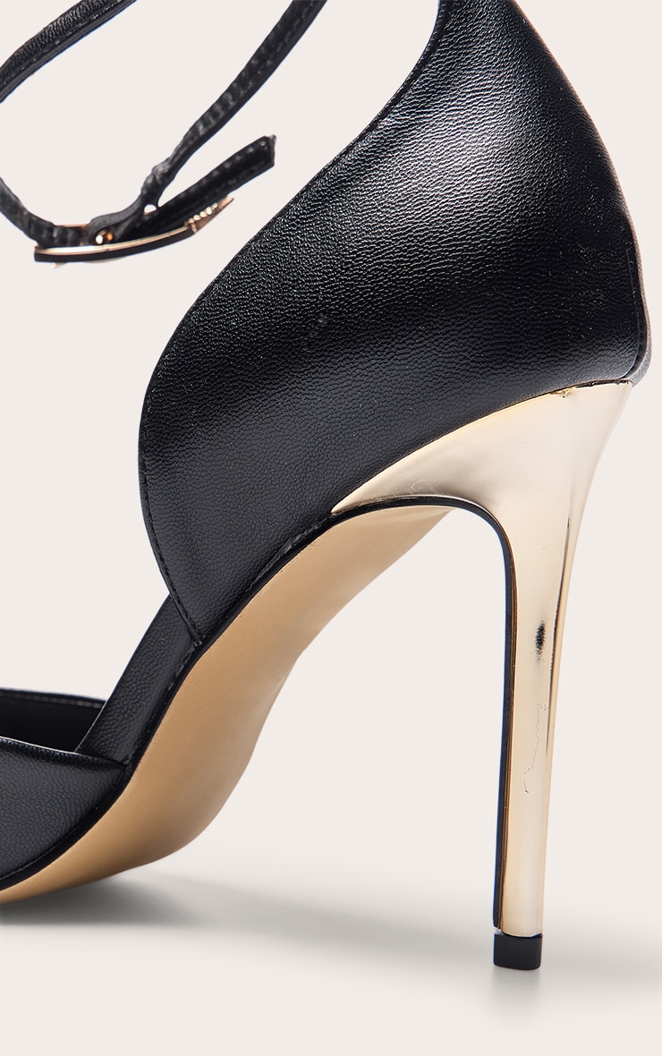 Black PU Gold Heel Stiletto Court Heels image 5