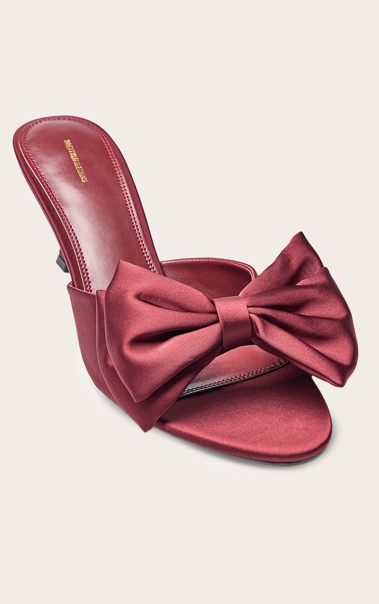 Burgundy Satin Bow Detail Heeled Mule image 4