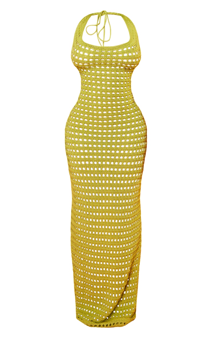 Shape Lime Crochet Knit Halterneck Open Back Maxi Dress image 5