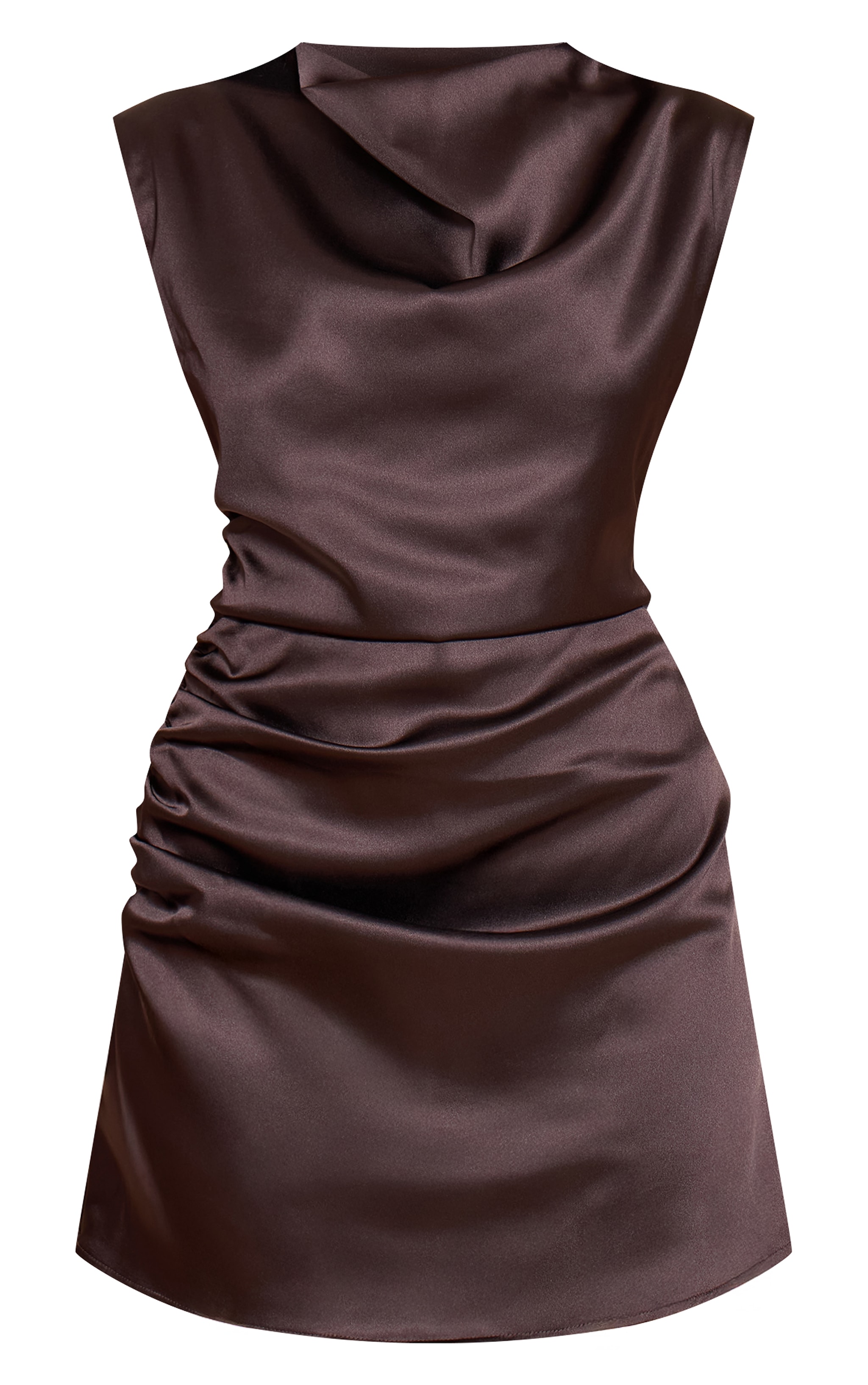 Chocolate Satin Crew Neck Mini Shift Dress image 5