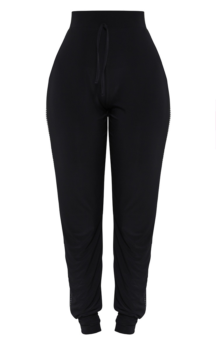 Shape Black Diamante Side Slinky Joggers PrettyLittleThing