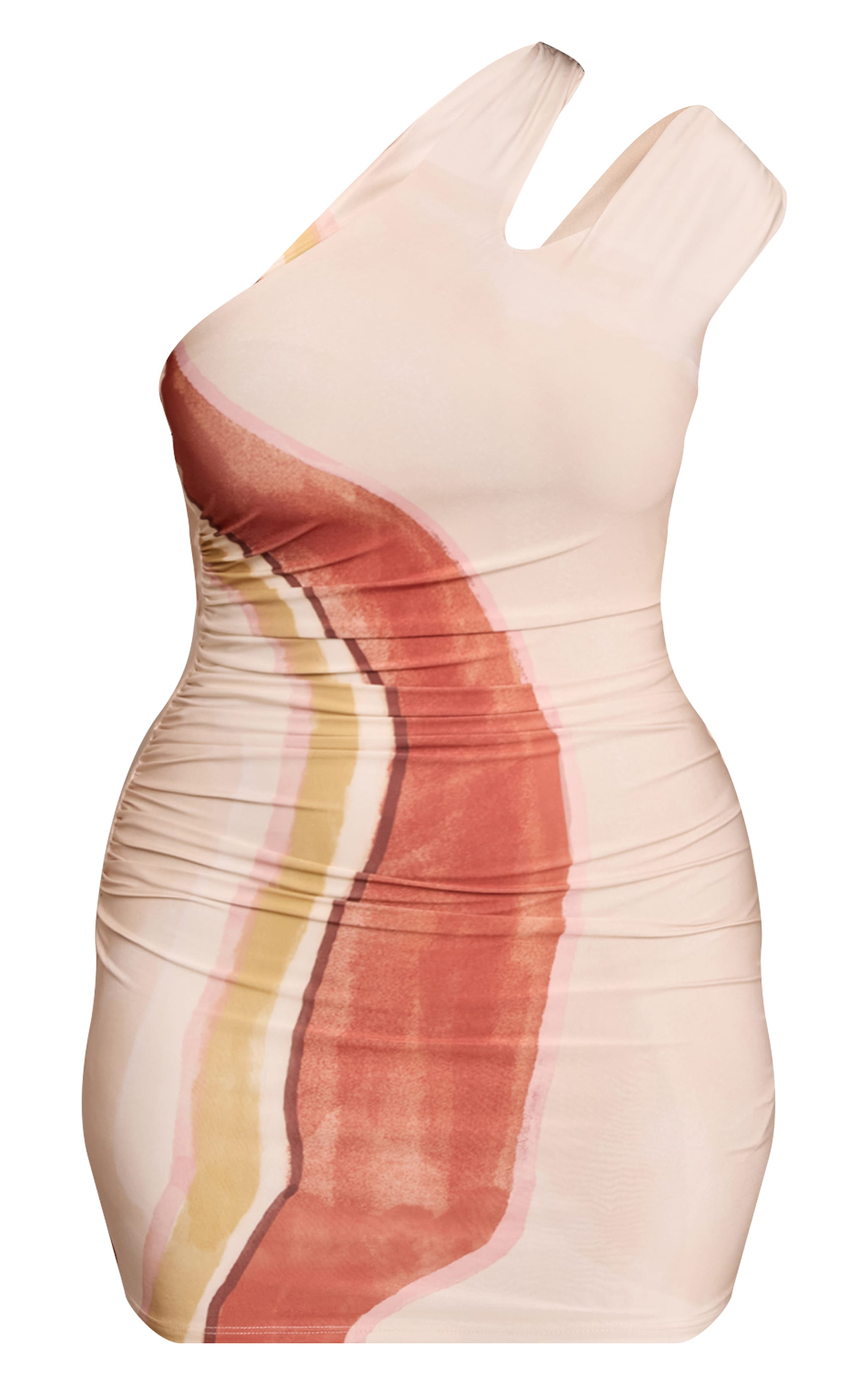 Shape Rust Marble Print Slinky One Shoulder Ruched Mini Dress image 5