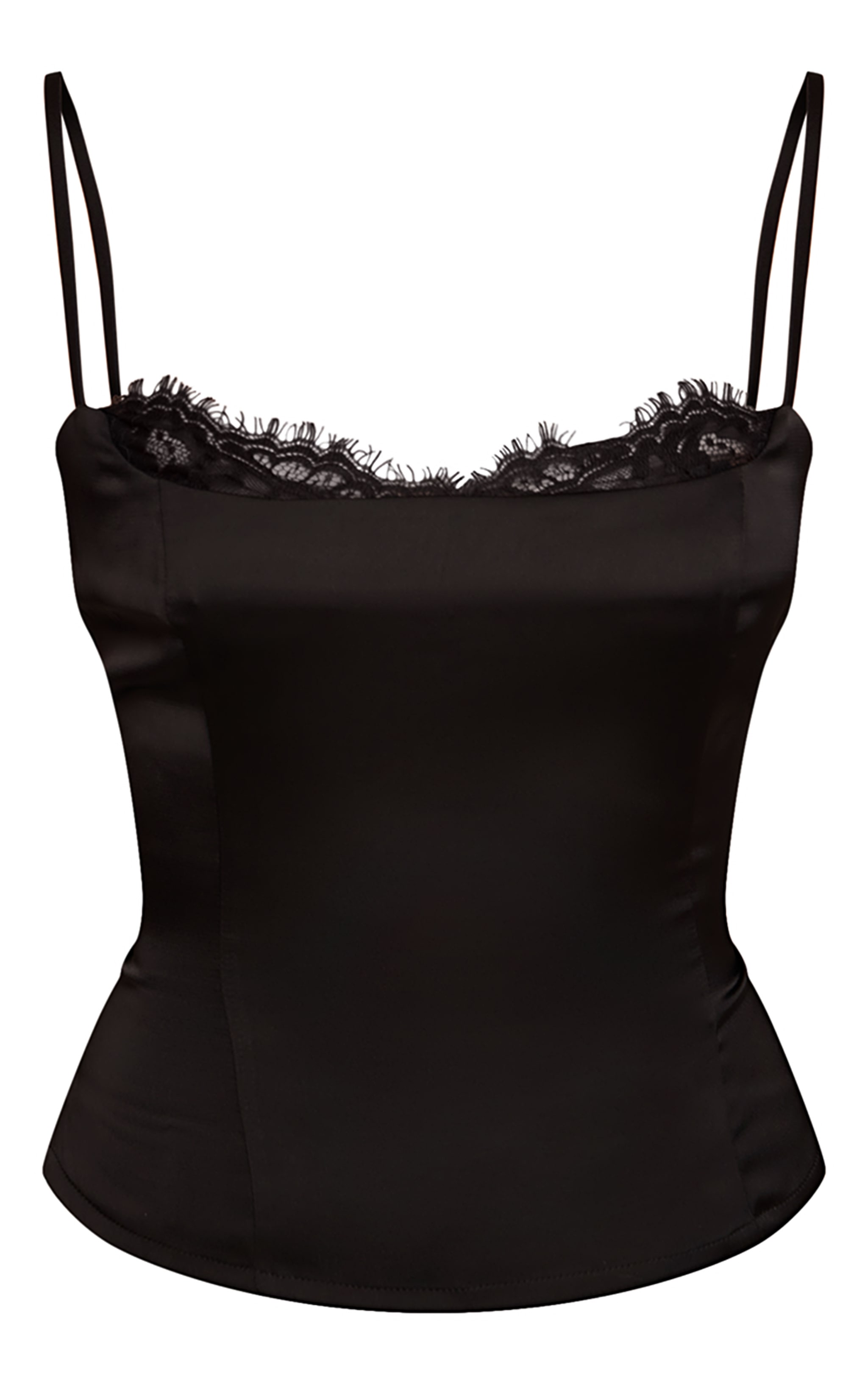 Black Satin Lace Insert Fitted Top  image 5
