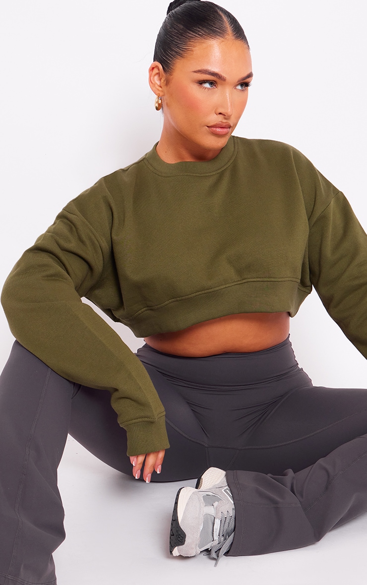 Khaki Curve Hem Cropped Sweatshirt image 4