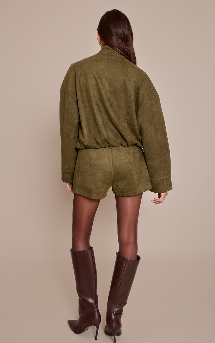 Khaki Faux Suede Tailored Shorts image 3