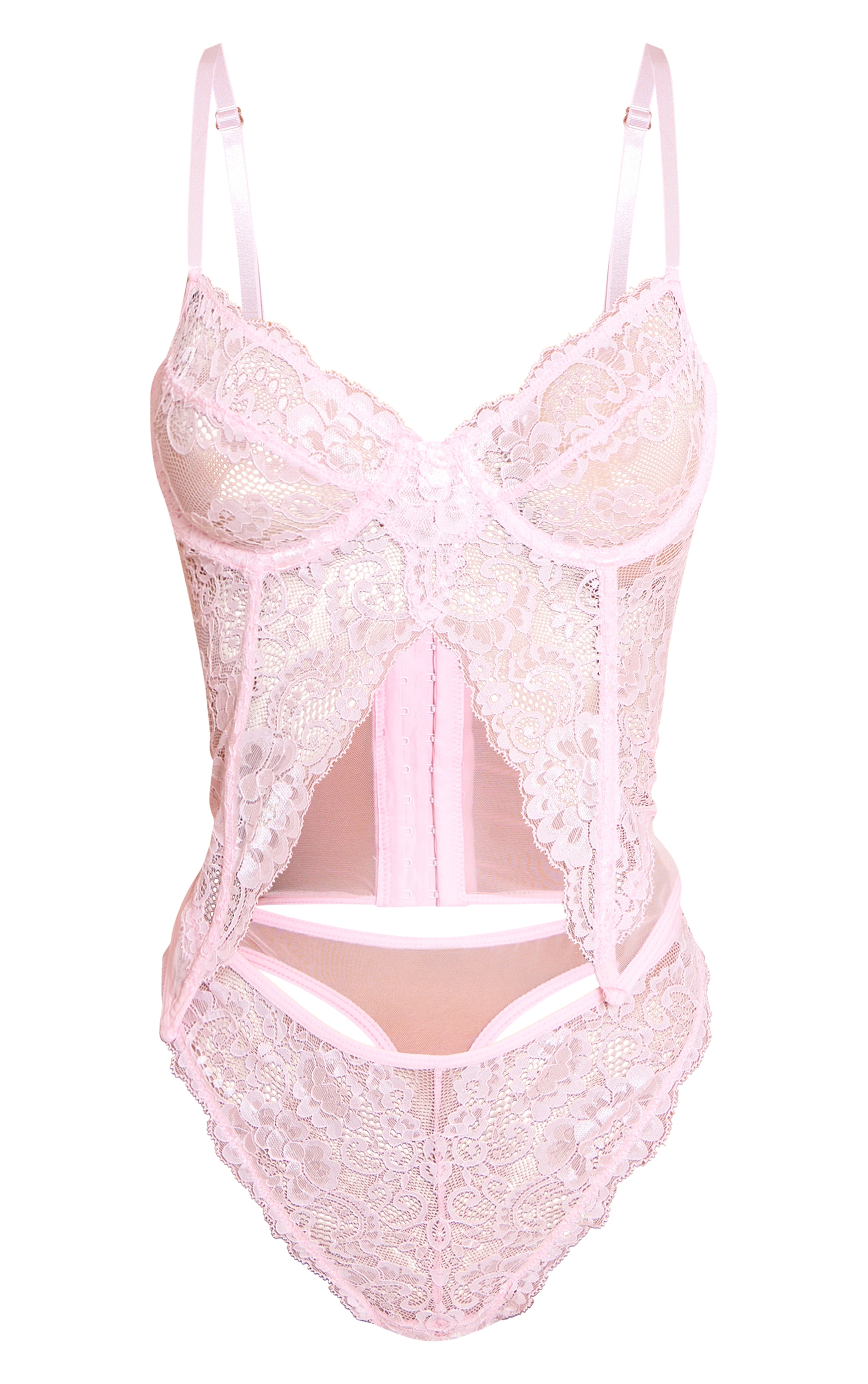 Ensemble de lingerie en dentelle rose à corset fendu image 5