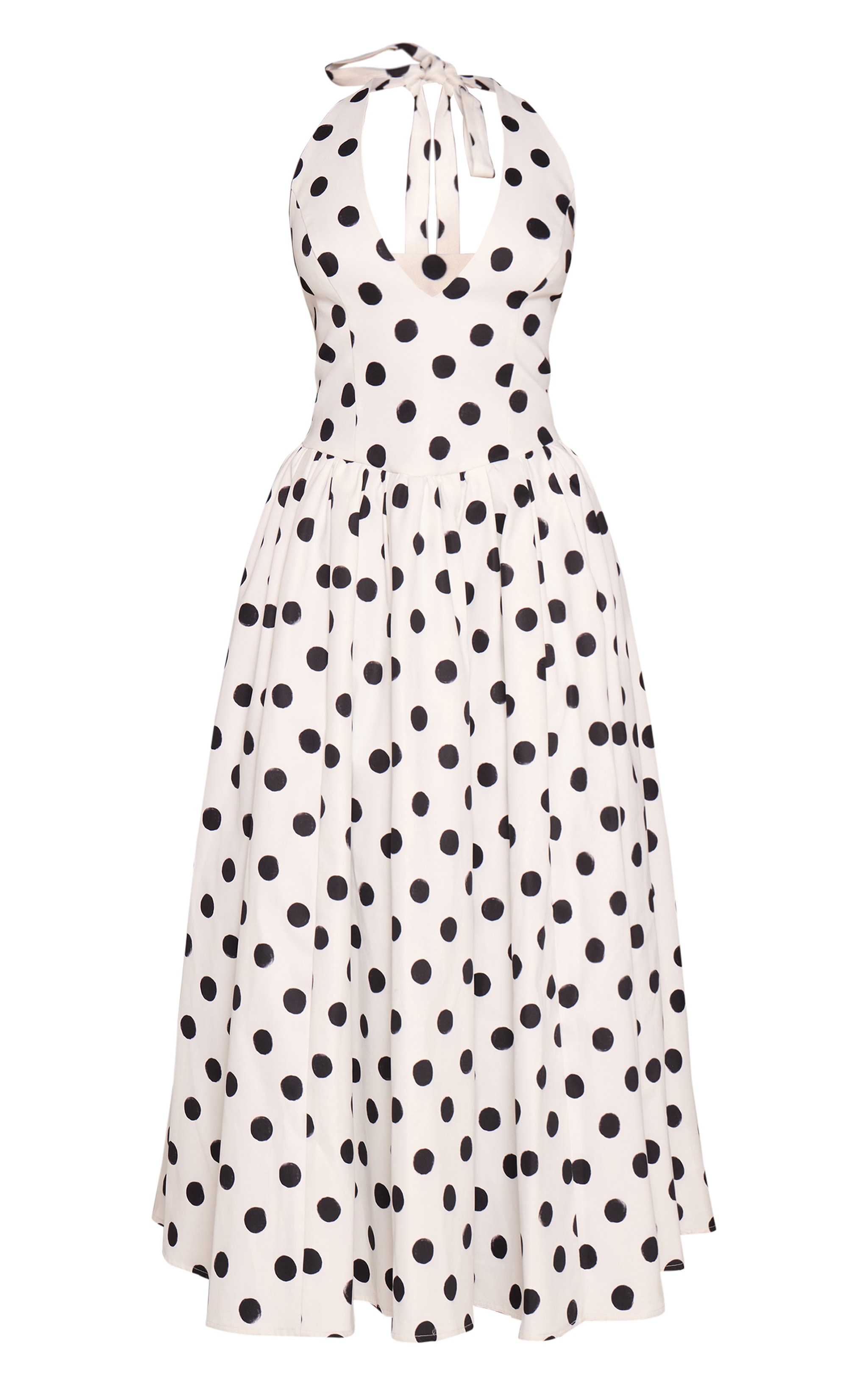 Monochrome Polka Dot Halterneck Tie Detail Ruched Midaxi Dress image 5
