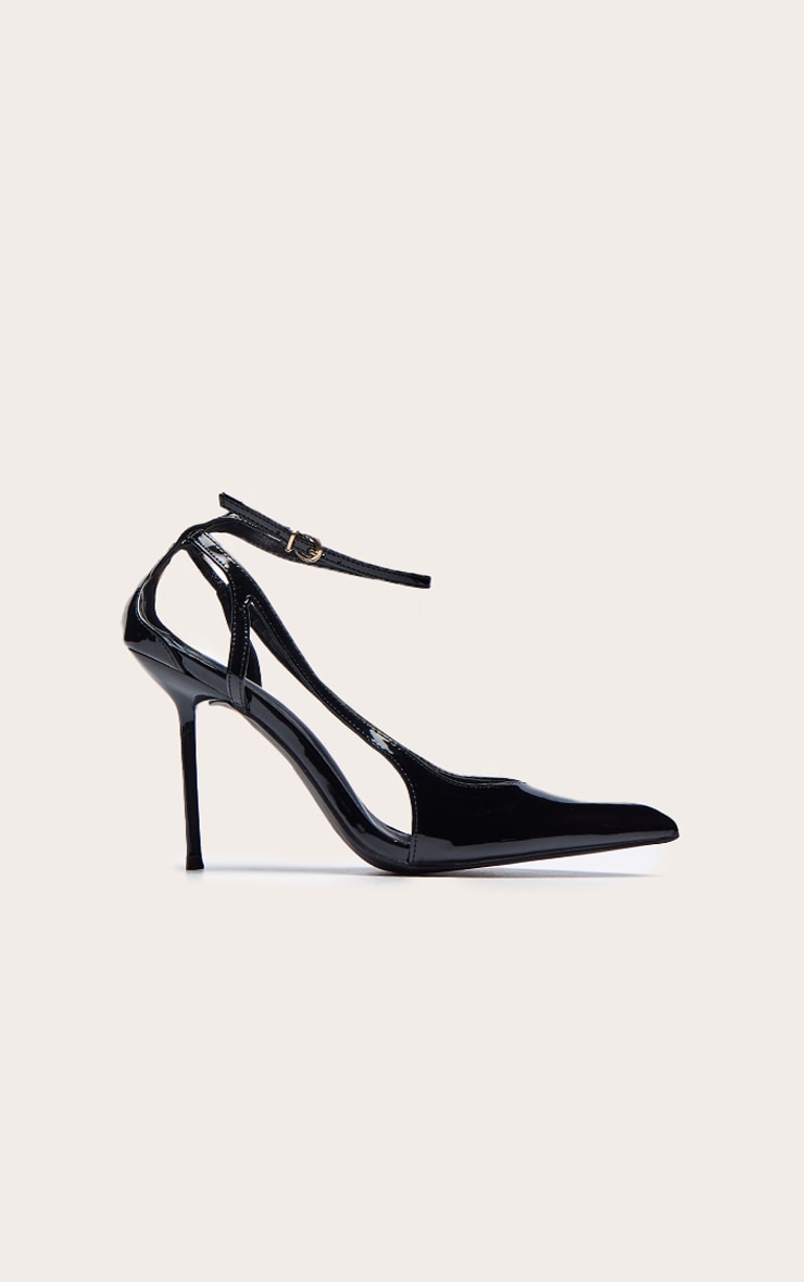 Black Cut Out Strap High Stiletto Heeled Courts image 2