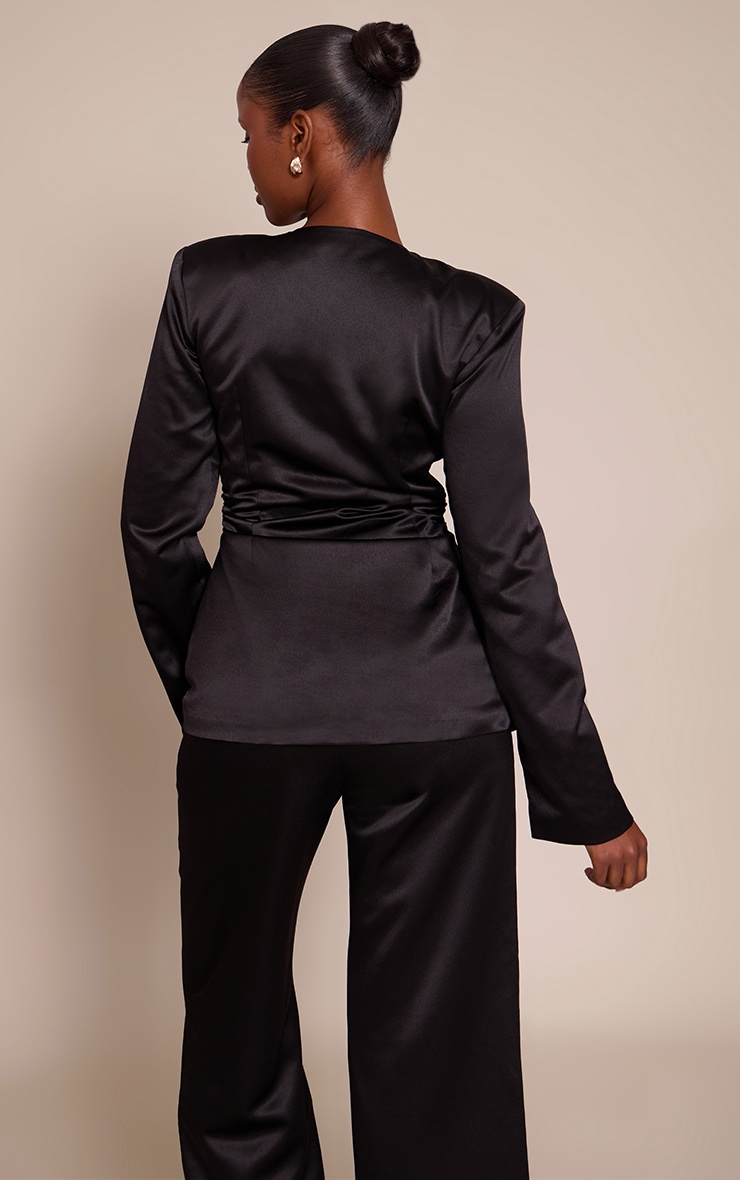 Black Satin Ruched Cinched Blazer image 2