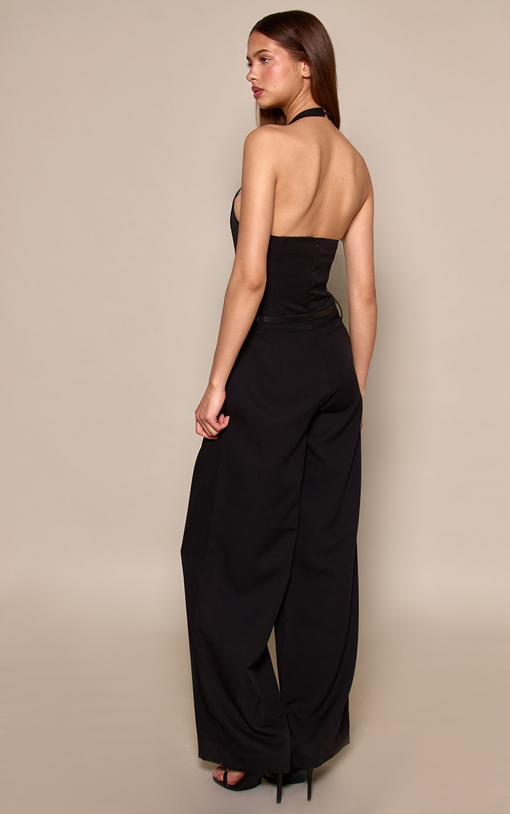 Black Tailored Corset Belt Detail Jumpsuit image 2