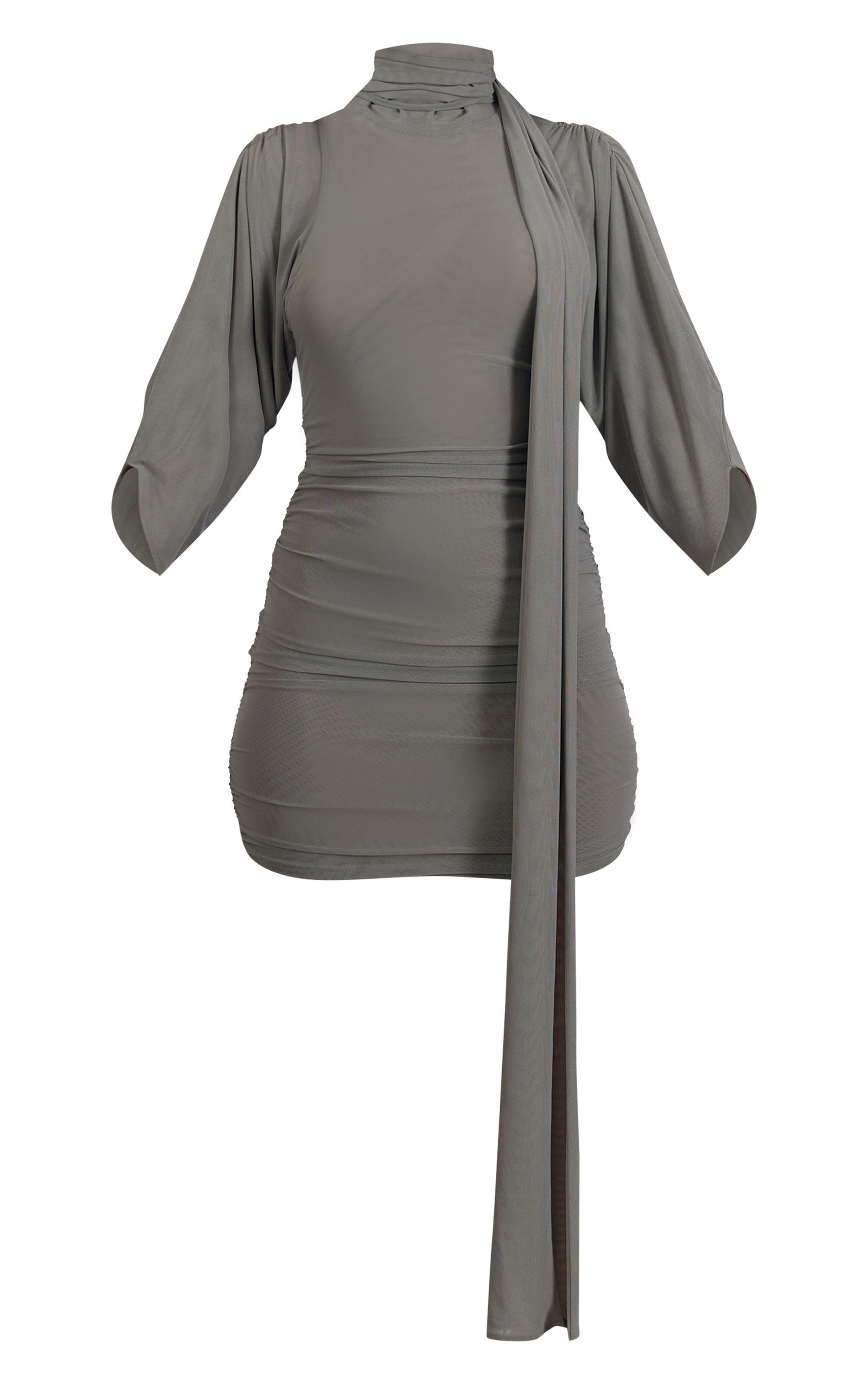 Grey Ruched Wrap Bodycon Mini Dress image 5