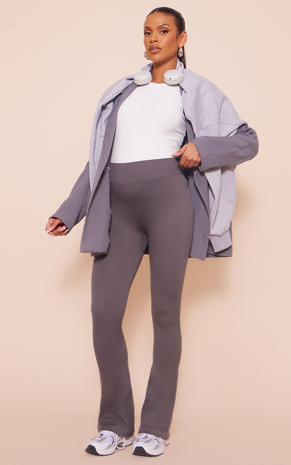 Maternity Slate Grey Contour Rib Flared Pants PrettyLittleThing AUS