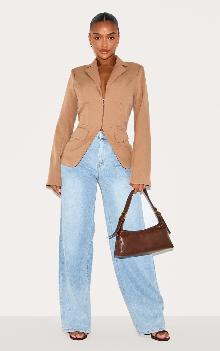 Shape Taupe Tailored Plunge Neck Cinched Waist Blazer image 3