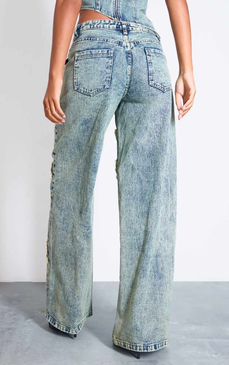 Tall Vintage Wash Low Rise Raw Seam Detail Wide Leg Jeans image 3
