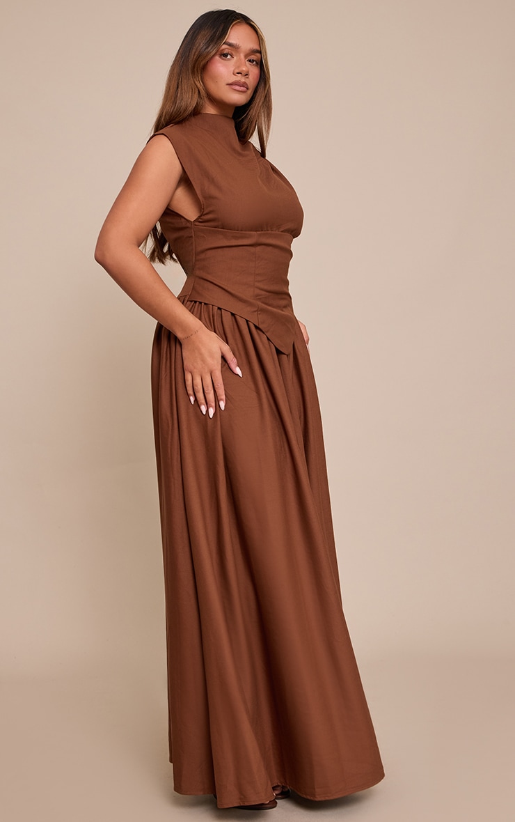 Shape Chocolate Woven High Neck Corseted Maxi Shift Dress image 3