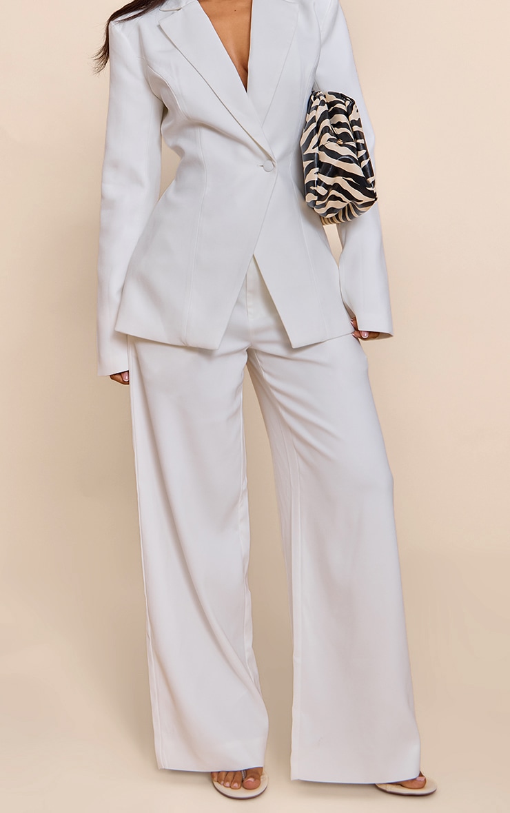 Petite White Wide Leg Tailored Pants image 2
