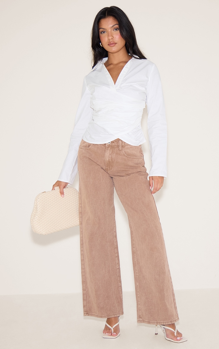 White Cotton Fitted Wrap Detail Shirt image 3