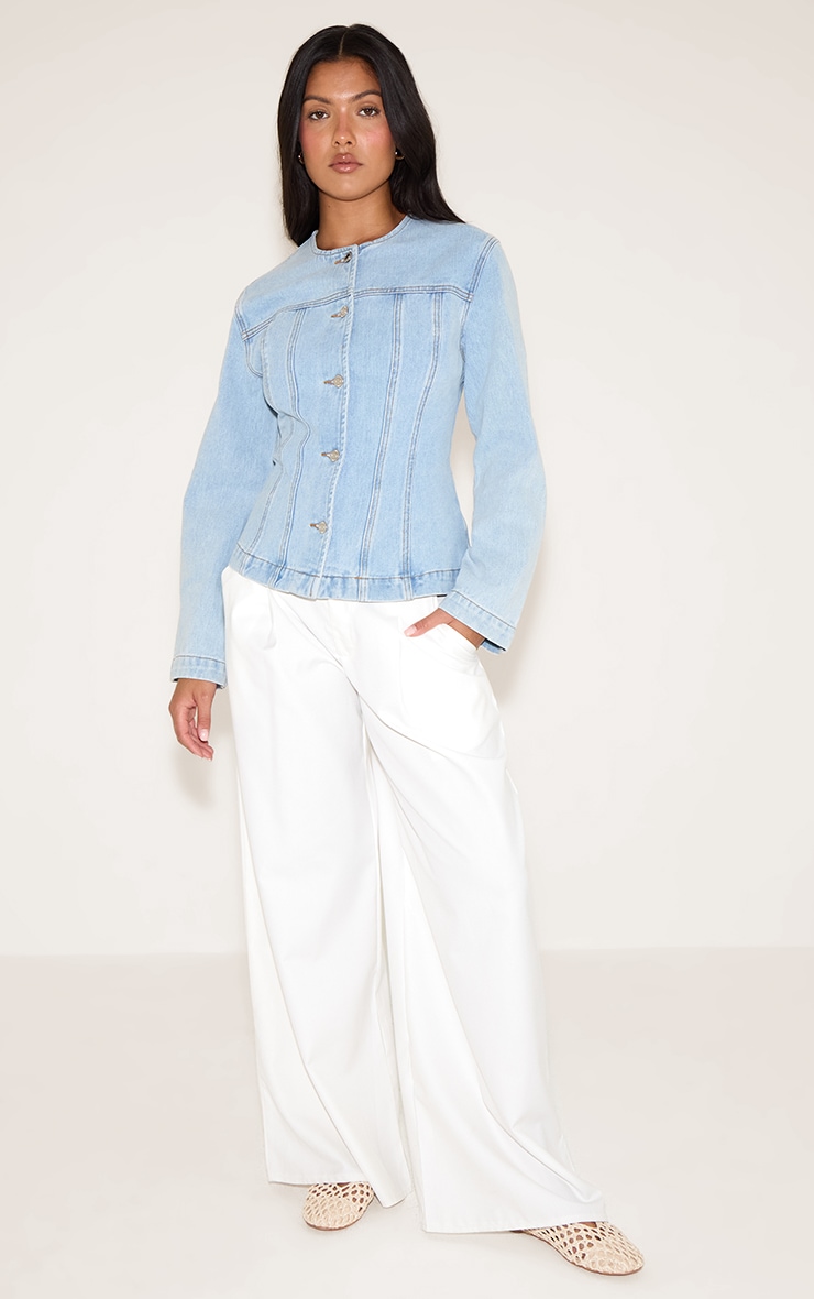 Light Blue Cinched Long Sleeve Denim Jacket image 3