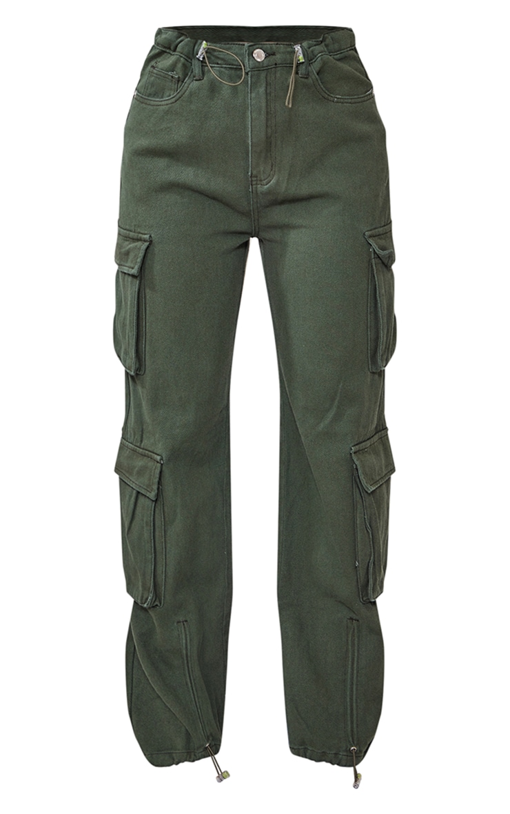 Dark Khaki Cargo Pocket Toggle Hem Jeans image 5