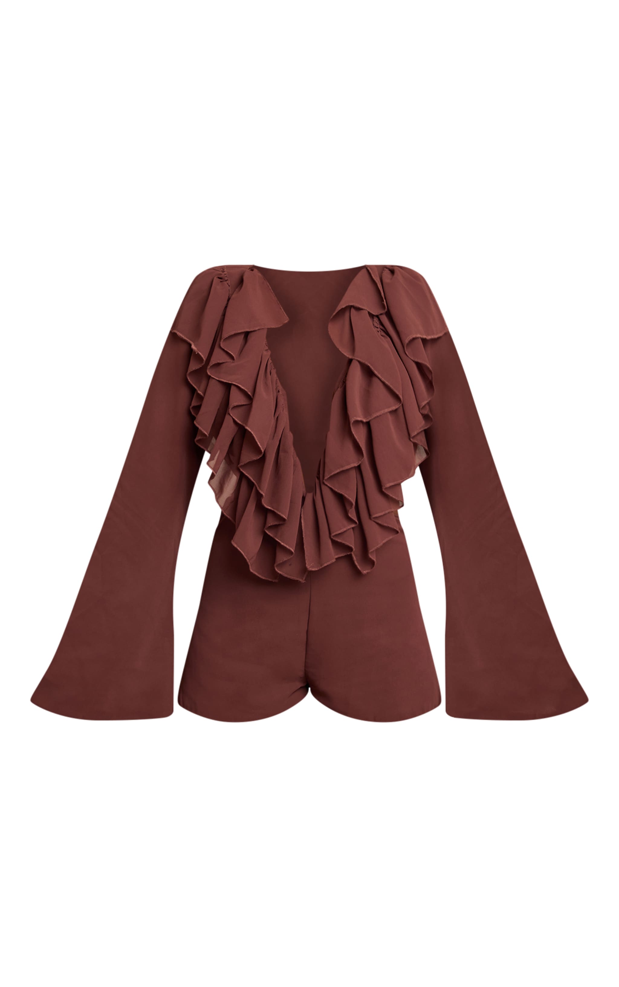 Chocolate Frill Detail V Neck Romper image 5