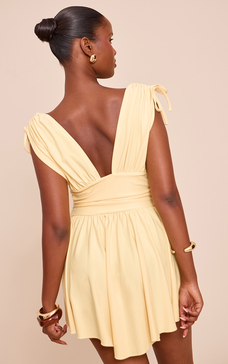 Robe droite en jersey jaune citron à décolleté plongeant image 2