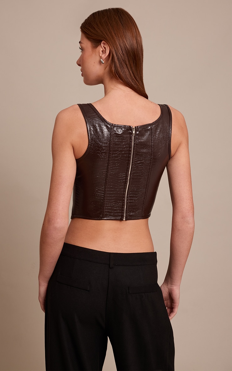 Corset en PU tissé chocolat foncé à col rond image 2