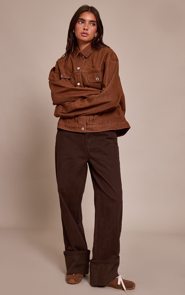 Veste en jean marron clair à épaules carrées image 3