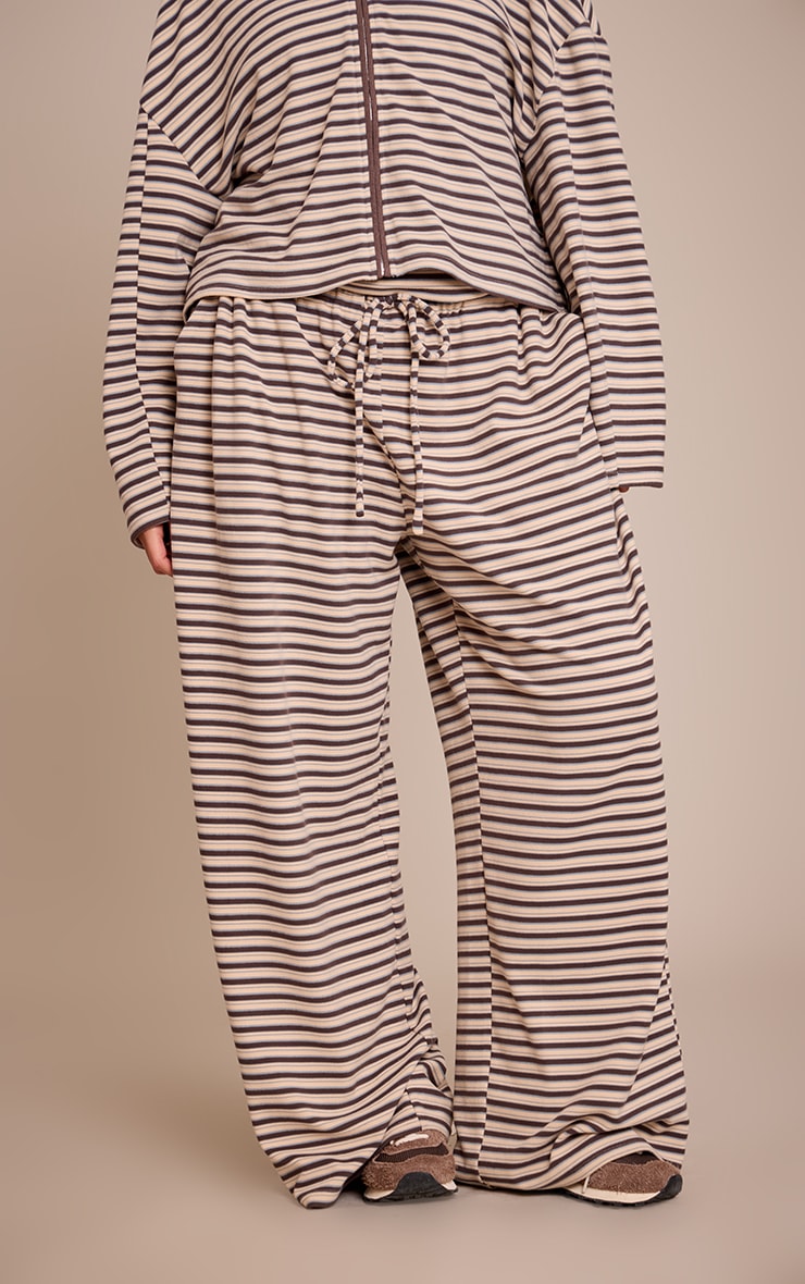 Plus Brown Striped Soft Fleece Straight Leg Sweatpants image 2