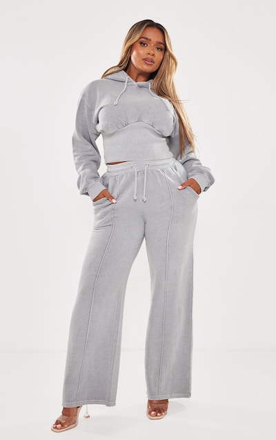 Shape Light Grey Sweat Seam Detail Wide Leg Sweatpants