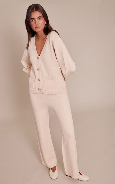 Pantalon large maille tricot crème