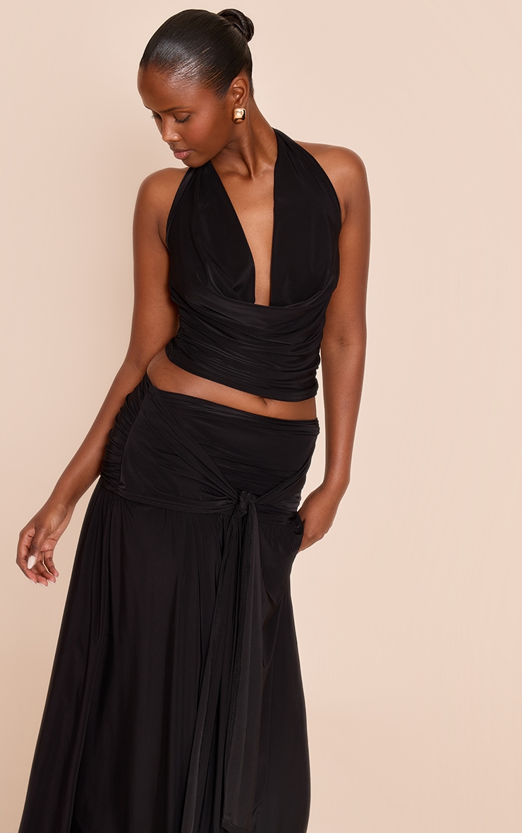 Black Double Layer Slinky Cowl Neck Top image 4