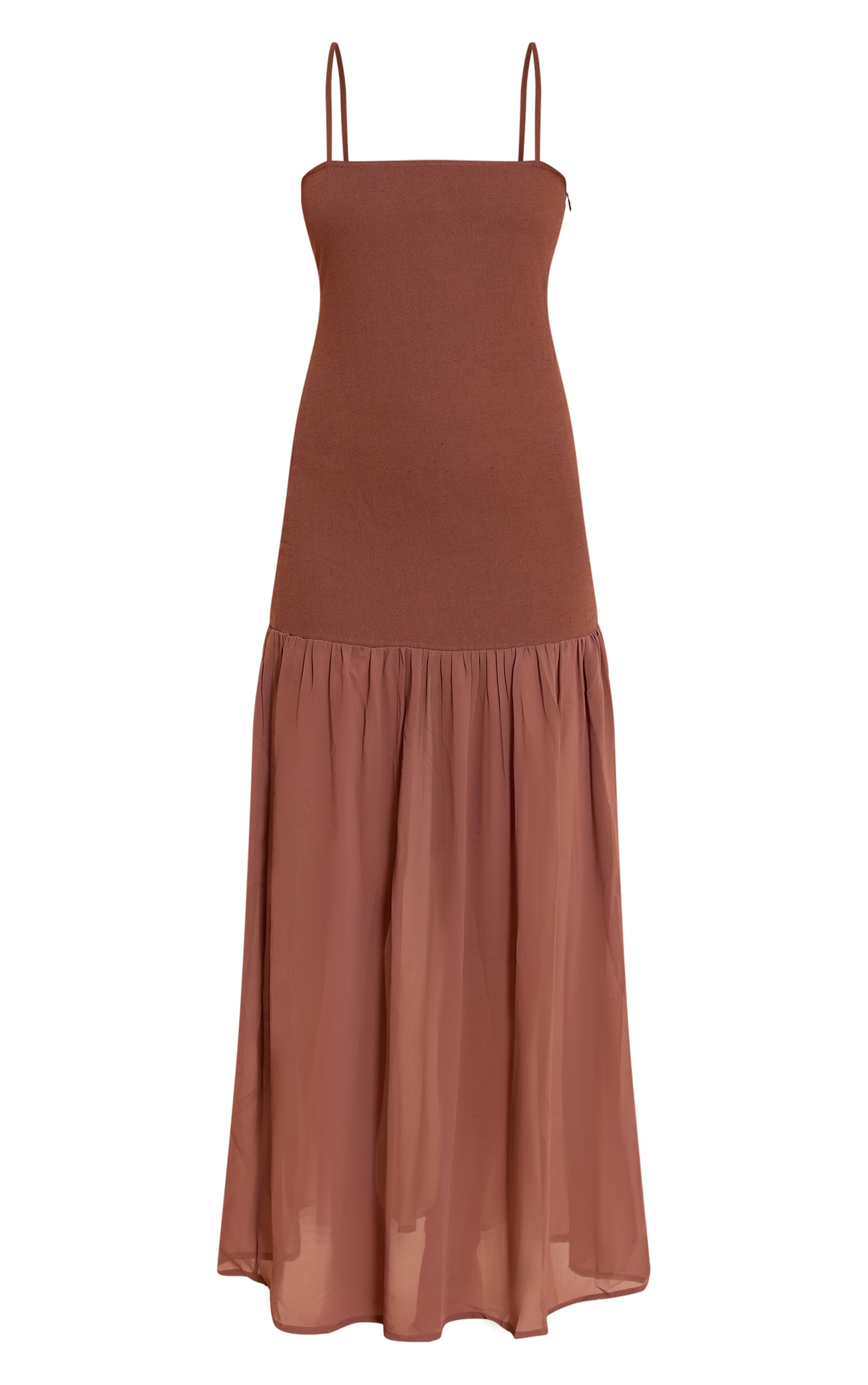 Chocolate Linen Look Strappy Dropped Waist Maxi Dress image 5