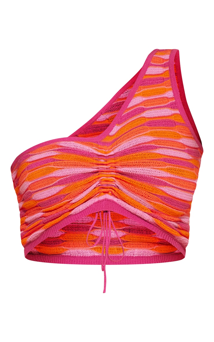 Pink Bubble Knit One Shoulder Crop Top image 5