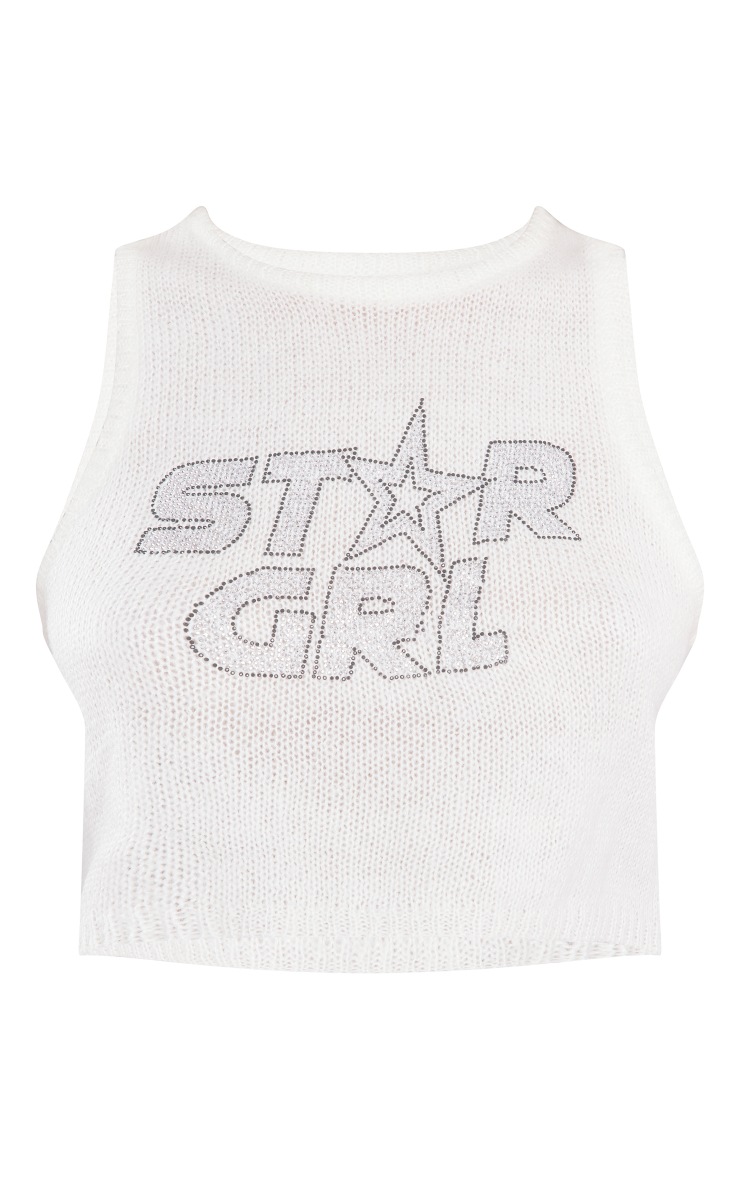 White Star Girl Studded Brushed Racer Knit Top image 5