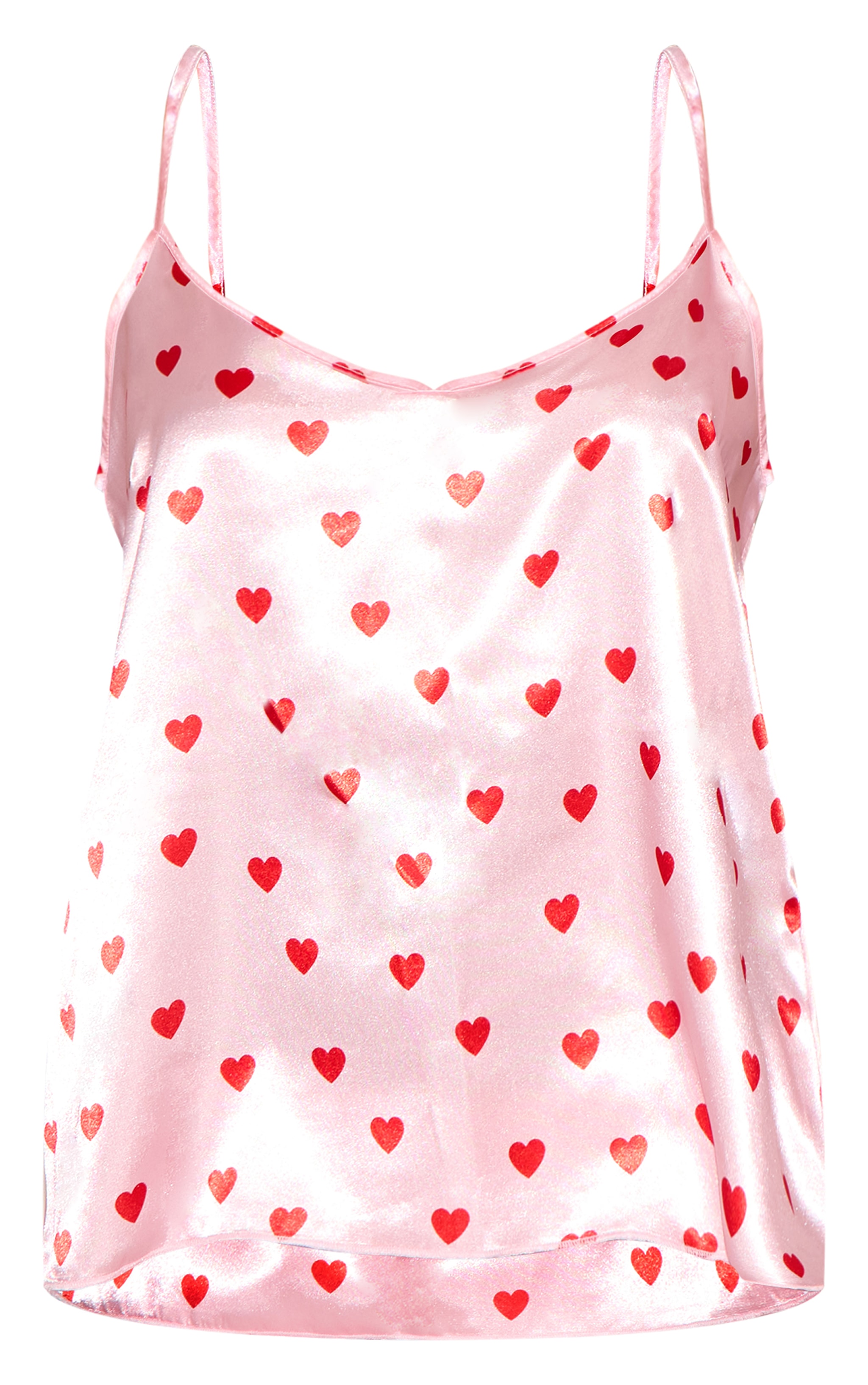 Pink Satin Heart Print Cami Pj Set image 5