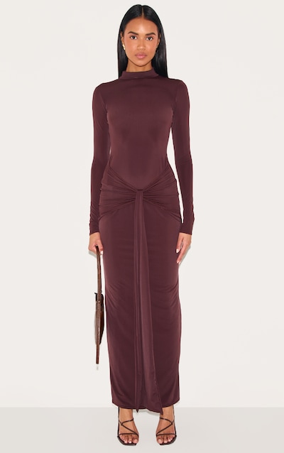 Chocolate Matte Sculpt Wrap Maxi Dress