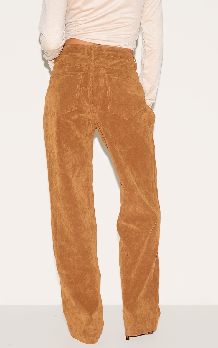 Petite Pantalon droit en suédine marron clair profond à taille mi-haute image 3