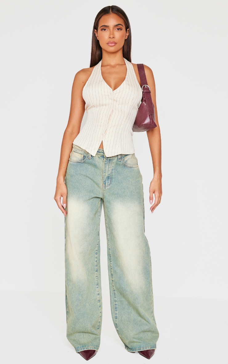 Beige Pinstripe Halterneck Vest image 3