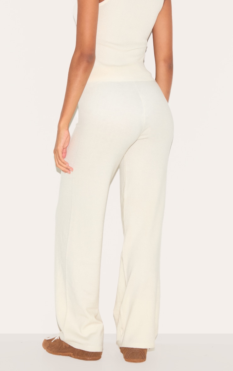Cream Knit Wide Leg Pants image 3