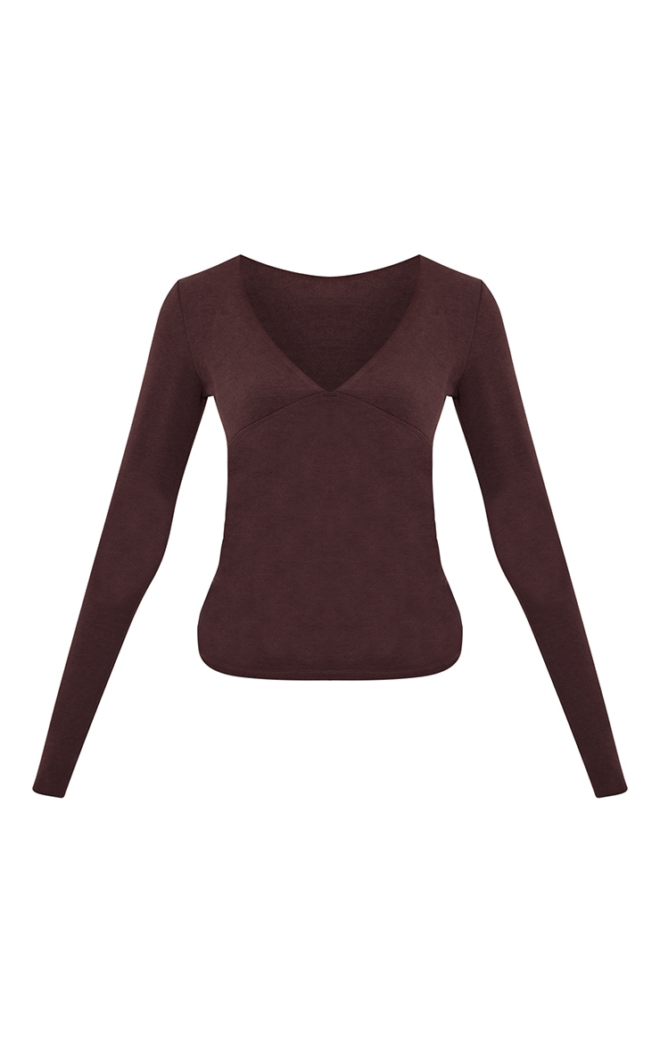 Espresso Soft Cotton V Neck Long Sleeve Top image 5