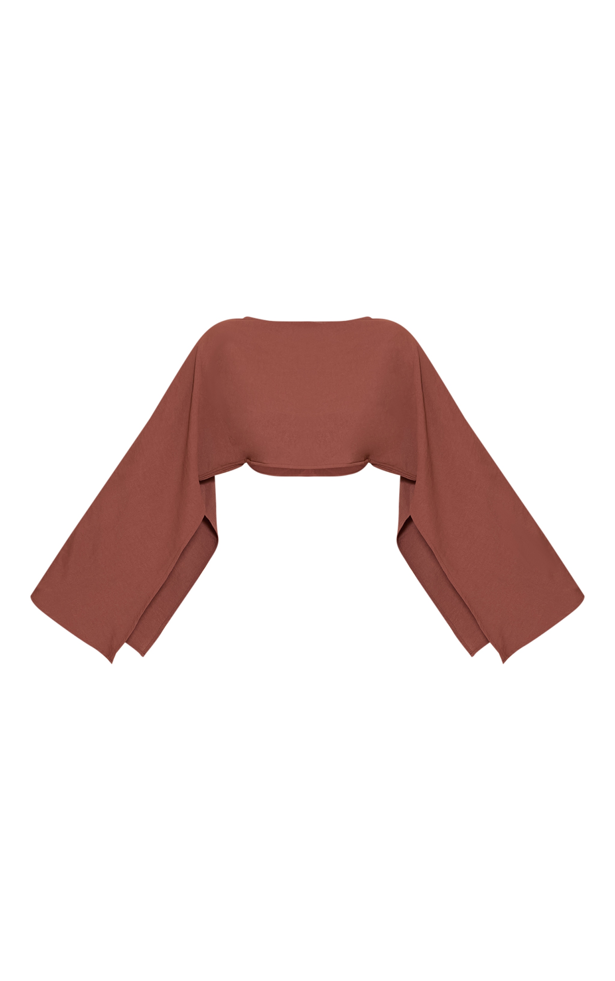 Dark Brown Floaty Woven Slash Neck Long Sleeve Top image 5