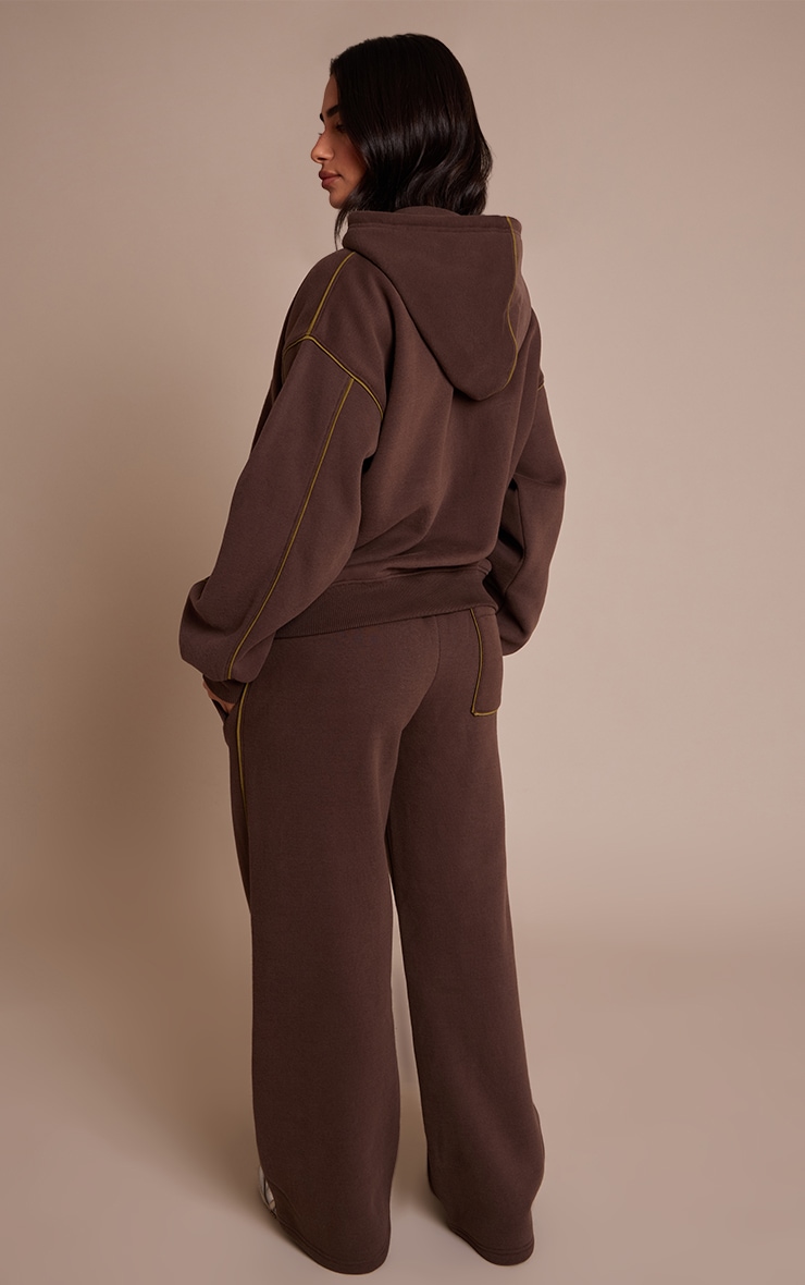 Petite Chocolate Contrast Seam Drawcord Straight Leg Sweatpant image 3