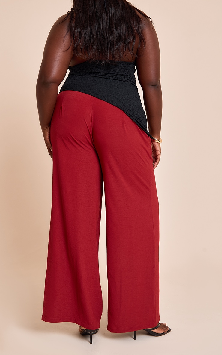Plus Deep Red Floaty Woven Double Pleat Wide Leg Pants image 3